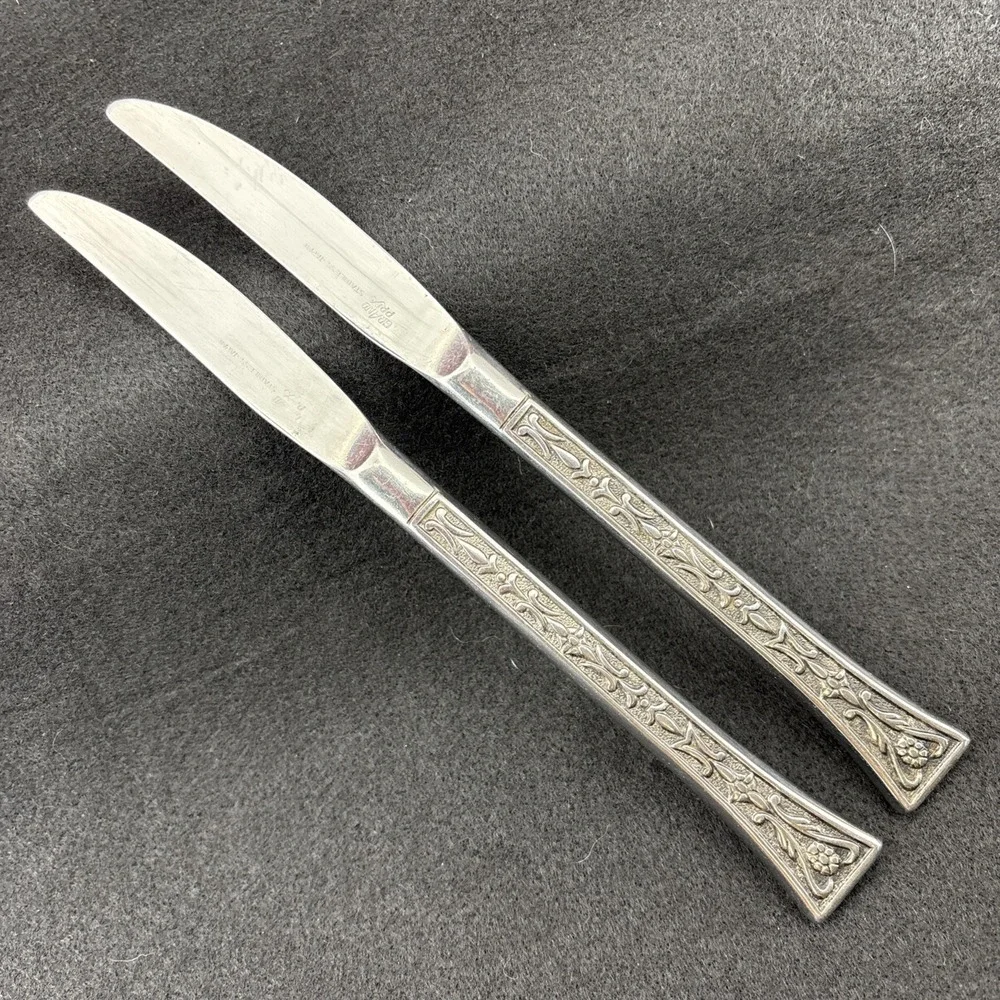 2  Siboney Grand Prix Stainless Modern Hollow Dinner Knives‎ Textured Japan